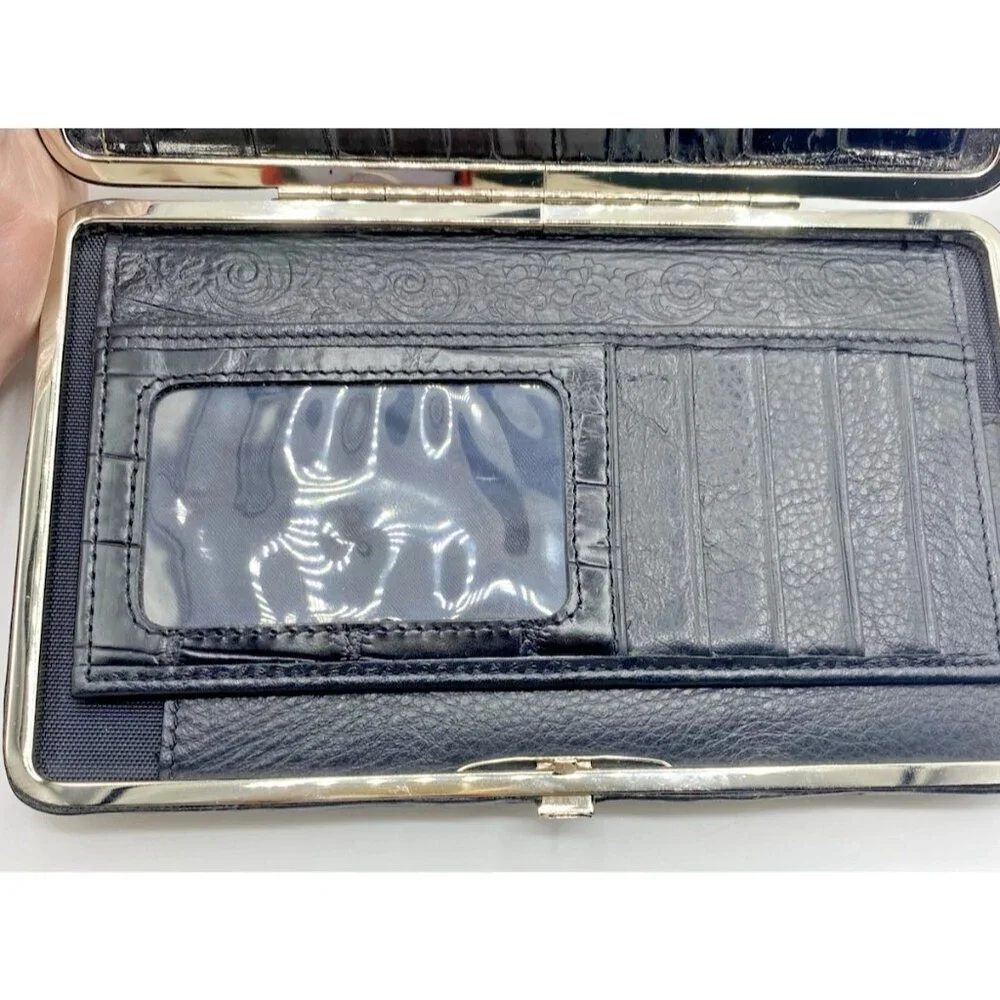 Brighton Black Leather Small Organizer Checkbook Bag Wallet Clutch 7.5 x 4.5”